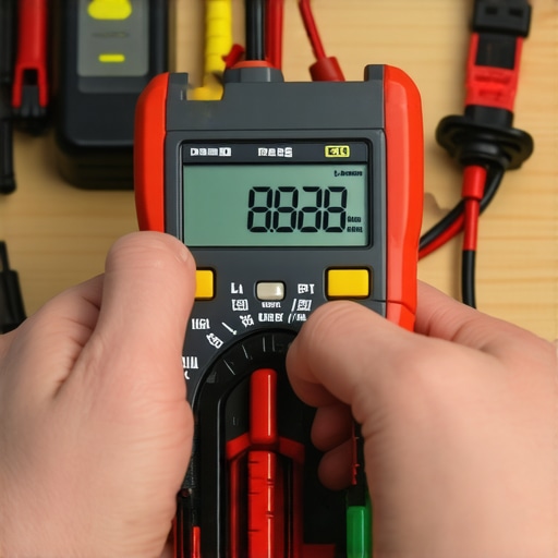 Testing Dishwasher Thermistor with Digital Multimeter Multimeter probes measuring electrical resistance on a dishwasher temperature sensor.