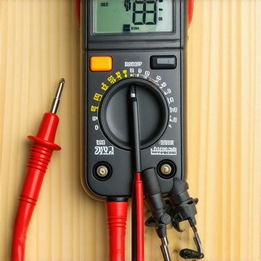 Testing Dishwasher Thermistor with Multimeter Hands using digital multimeter probes to test resistance on a dishwasher thermistor sensor.